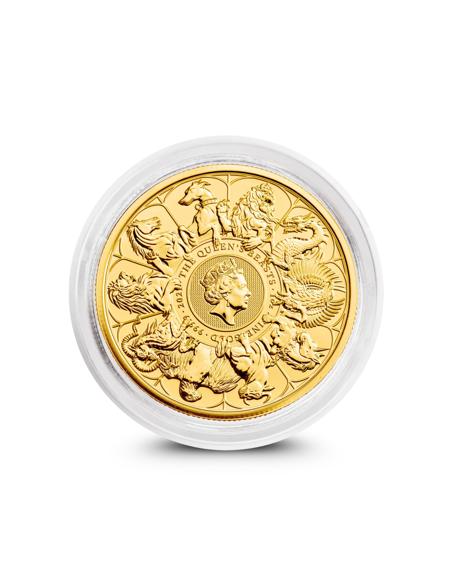 2021 Queen's Beasts Completer 1oz gold coin from The Royal Mint with ten heraldic beasts design