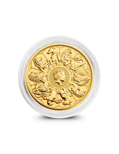 2021 Queen's Beasts Completer 1oz gold coin from The Royal Mint with ten heraldic beasts design
