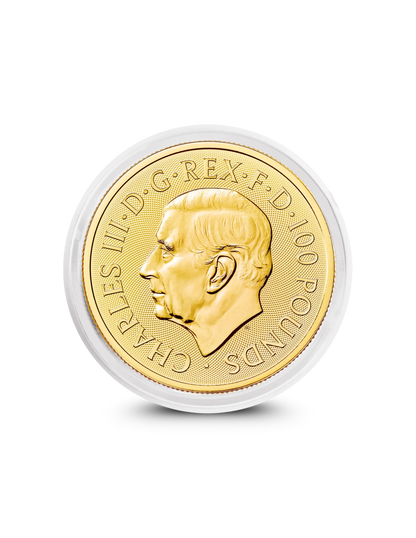 Tudor Beasts Queen's Lion 1oz gold coin obverse with King Charles III portrait